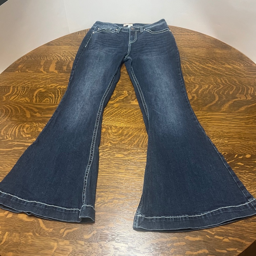 Shyanne Flare Jeans Womens 30 Dark Wash Contrast Stitch Rhinestone Western
